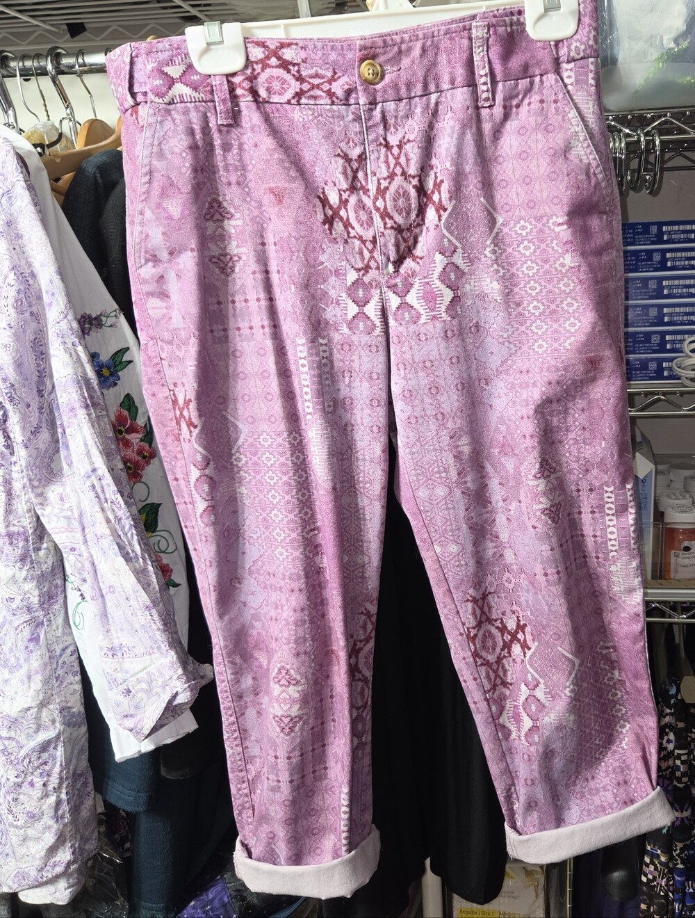 Pink /Purple Coldwater Creek Pants Patterned Jeans With Stretch Waist